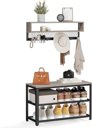 VASAGLE Coat Rack Shoe Bench Hall Tree