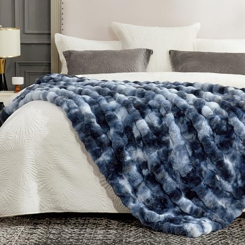 Cozy Bliss Faux Fur Throw Blanket, Tie-dye Blue - Image 3