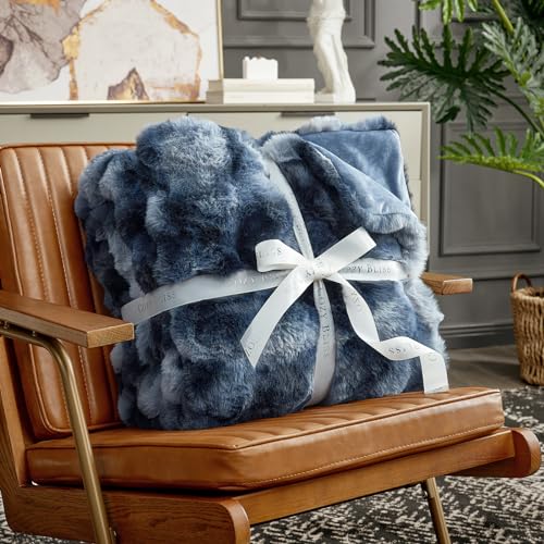 Cozy Bliss Faux Fur Throw Blanket, Tie-dye Blue - Image 4