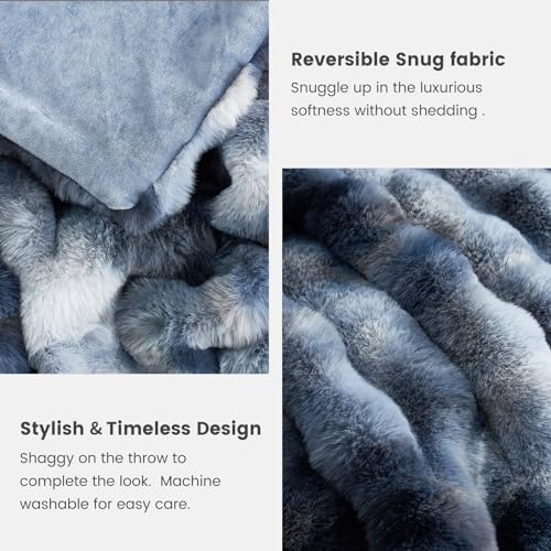 Cozy Bliss Faux Fur Throw Blanket, Tie-dye Blue - Image 5