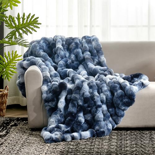 Cozy Bliss Faux Fur Throw Blanket, Tie-dye Blue - Image 2