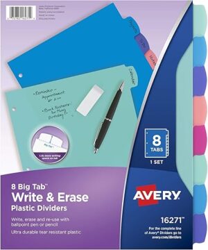 AVERY Durable Plastic 8-Tab Dividers 16271