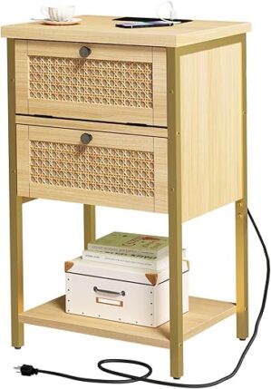 NONGSHIM End Table With Charging Station, 2 Tier