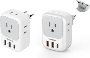 TESSAN European Travel Plug Adapter: 4 AC, 3 USB