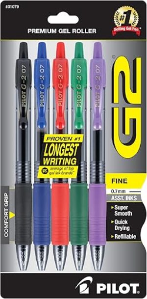 Pilot G2 Premium Gel Roller Pens, 5-Pack