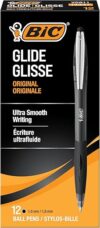 BIC Glide Black Retractable Ballpoint Pens, Medium Point