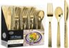 Lillian Tablesettings Gold Pebbled Heavyweight Disposable Cutlery Set