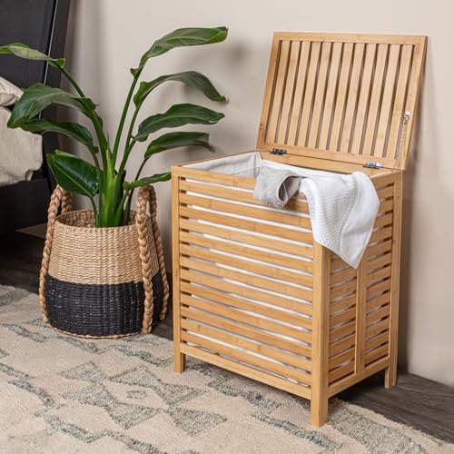 Household Essentials Bamboo Laundry Hamper With Hinged Lid - Image 3