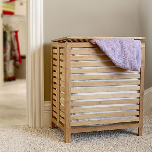 Household Essentials Bamboo Laundry Hamper With Hinged Lid - Image 2