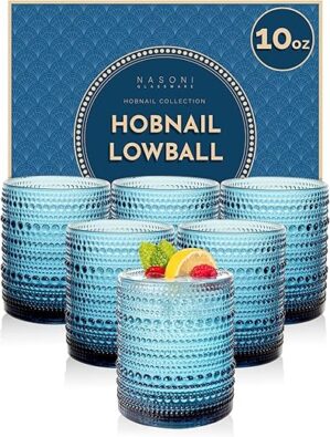 NASONI GLASSWARE Indigo Hobnail Lowball Glass Set