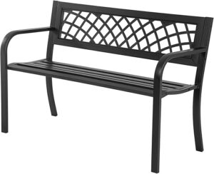 FDW Iron Steel Frame Patio Bench, Black