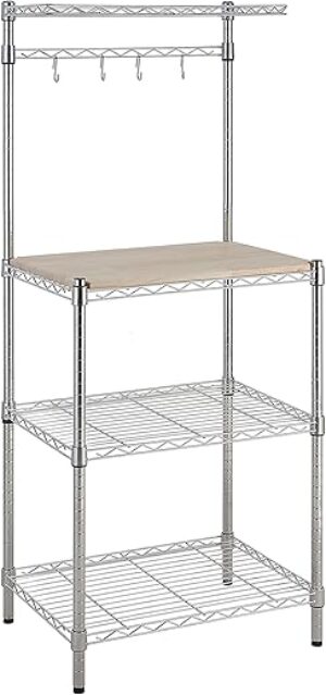 Amazon Basics Kitchen Storage Baker’s Rack, Chrome/Beige