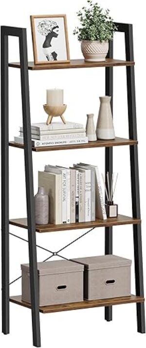VASAGLE Ladder Shelf, 4-Tier Bookshelf, Industrial Style ULLS44X