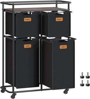 VASAGLE Laundry Basket With Wheels, Portable Cart