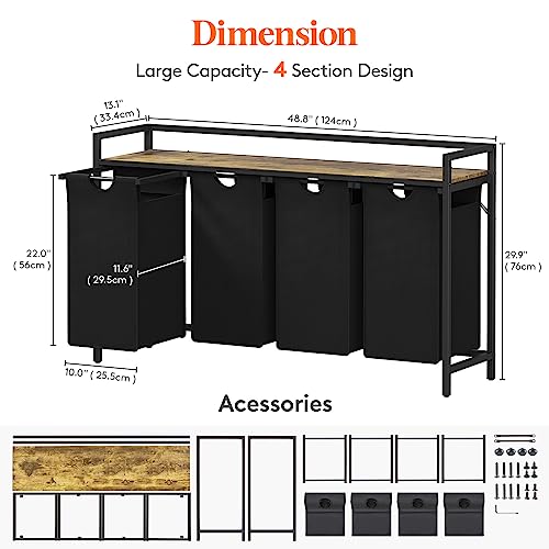 Lifewit Laundry Hamper 4 Section, 168L Organizer - Image 5