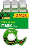 Scotch Magic Tape, 3 Rolls, Invisible, 3105