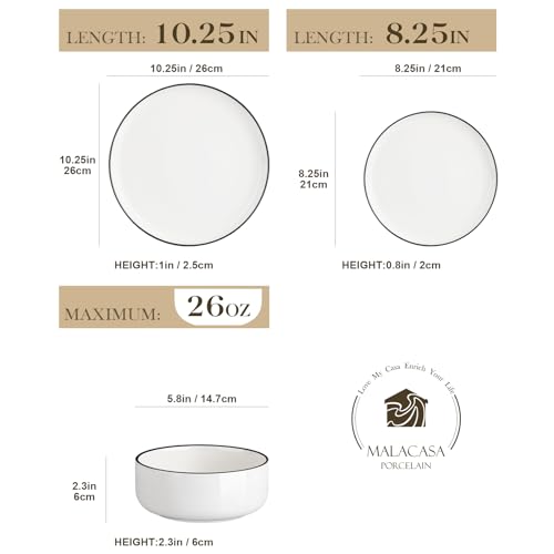 MALACASA Modern Porcelain Dinnerware Set, 12 Pieces - Image 2