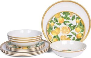 Lechoo Melamine Dinnerware Set - 12pcs Plates & Bowls