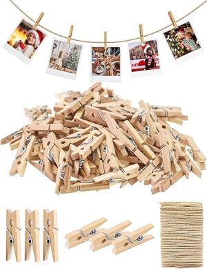 SF SOONEAT Mini Wooden Clothespins With Jute Twine