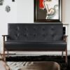 AODAILIHB Modern Wooden Leather 2-Seat Sofa, Black