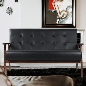 AODAILIHB Modern Wooden Leather 2-Seat Sofa, Black