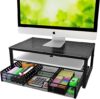 Simple Trending Monitor Stand Riser With Drawer, Black