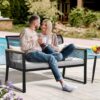 YITAHOME Patio Wicker Loveseat With Wooden Armrest