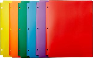 Amazon Basics Plastic 3 Hole Punch Folders, 6 Pack