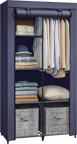 SONGMICS Portable Closet Wardrobe Organizer With Cover