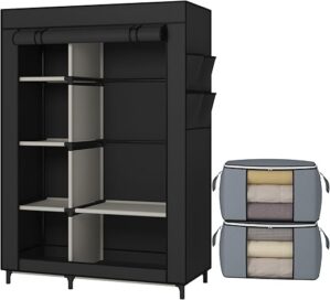Calmootey Portable Closet With Shelves And Rod