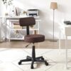 VECELO Rolling Stool With Backrest, Coffee Brown