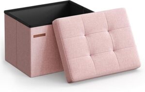 SONGMICS Small Folding Storage Ottoman, Jelly Pink ULSF102R01