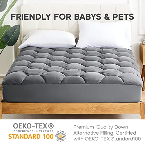 Sonive Waterproof Mattress Pad, Fluffy Soft, Grey, Queen - Image 3