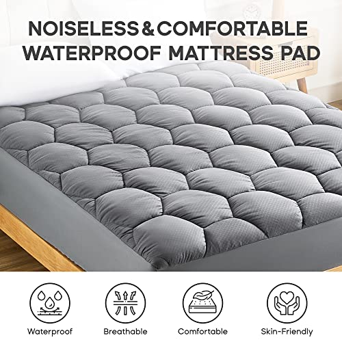 Sonive Waterproof Mattress Pad, Fluffy Soft, Grey, Queen - Image 2