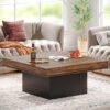 Tribesigns Square LED Coffee Table, Rustic Brown