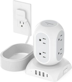 TESSAN Surge Protector Power Strip Tower, 8 Outlets, 4 USB Ports