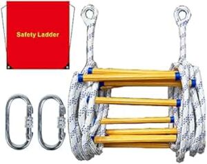SUTON Emergency Fire Escape Ladder Flame Resistant Safety Rope Ladder with Hooks Fast to Deploy & Easy to Use Compact & Easy to Store Withstand Weight up to 2000 pounds (16ft)