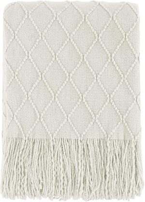BOURINA Throw Blanket Textured Soft Sofa Cover, 50" x 60" Beige