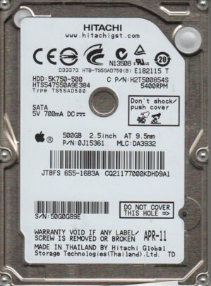 Hitachi Travelstar 5K750 500GB SATA 2.5â€ OEM HTS547550A9E384