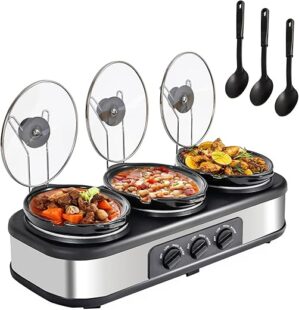 ZOKSUN Triple Slow Cooker With Adjustable Temp