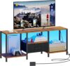 JARHETUN TV Stand With LED Lights, Rustic Brown