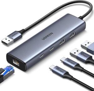 UGREEN USB To Ethernet Adapter, 5 In 1 Hub