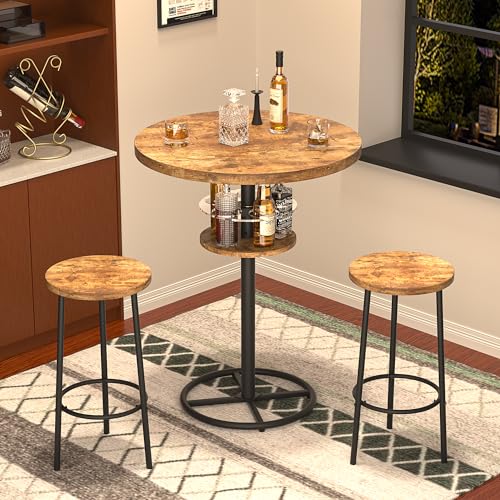 VECELO Bar Table And Chairs Set, Dark Brown - Image 3