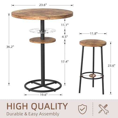 VECELO Bar Table And Chairs Set, Dark Brown - Image 2