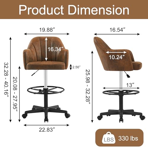 VECELO Home Office Desk Chair, Adjustable Ergonomic Stool - Image 3