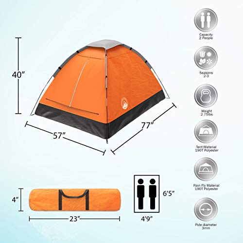 Wakeman 2-Person Lightweight Camping Tent (Orange) - Image 2
