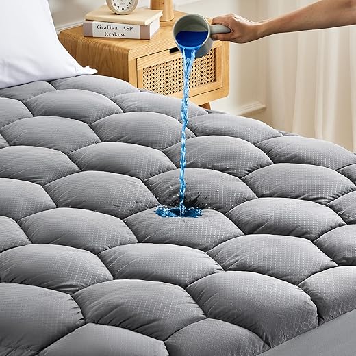 Sonive Waterproof Mattress Pad, Fluffy Soft, Grey, Queen