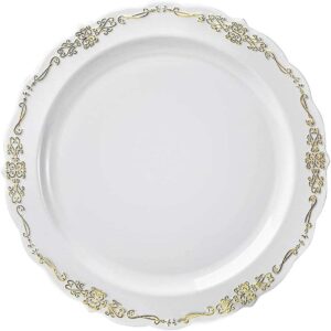 Kaya White Vintage Round Disposable Dinner Plates