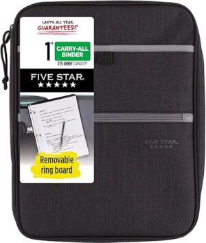 Five Star Zipper Binder, 1 Inch, Heathered Black/Gray (29092IT8)