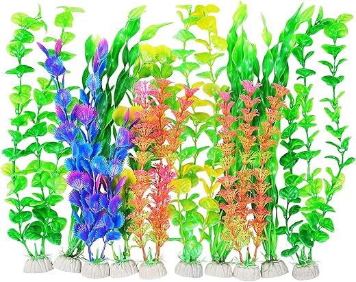AQUANEAT Artificial Aquarium Plants, 12 Inch Decorations, 10pcs